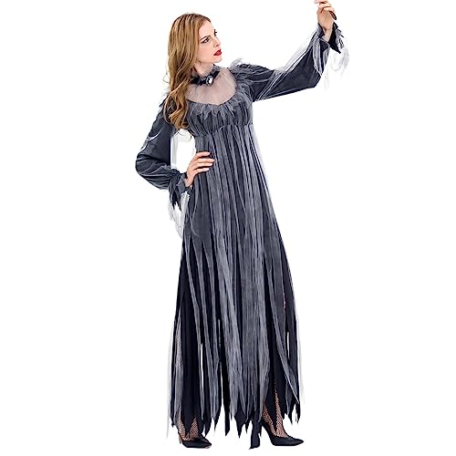 Avejjbaey Frauen Halloween Braut Schwarzes Hexenkleid Cosplay Kostüm Outfit von Avejjbaey