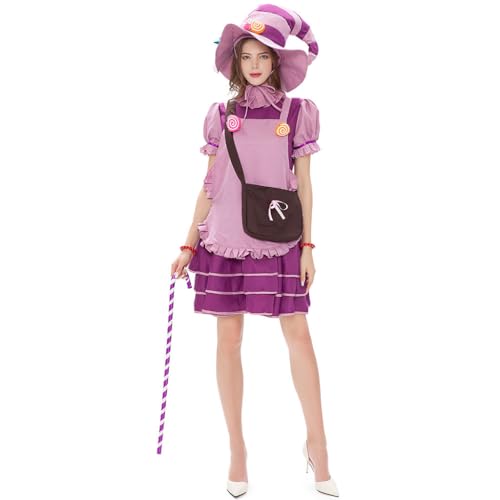 Avejjbaey Halloween Cosplay Dienstmädchen Uniform Schleife Kleid Hexenhut Party Kostüm von Avejjbaey