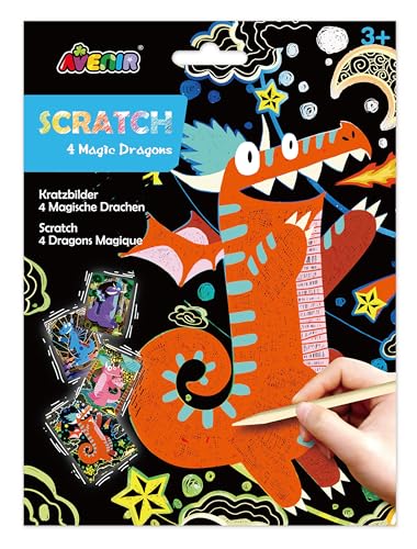 Avenir 6301544 Scratch Kratzbilder für Kinder, Motiv: Drache, Kreativset ab 3 Jahren von Avenir