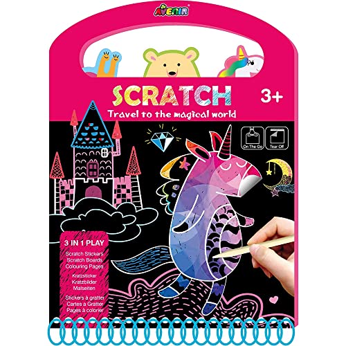 Avenir 6301604 Kratzbilder 3-in-1 Malblock, Bastelset, Scratch Book Magical World von Avenir