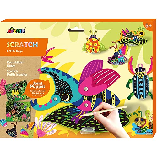 Avenir 6301684 Scratch Kratzbilder Bastelset mit Gelenkfiguren, Motiv Käfer, Kreativset für Kinder von Avenir