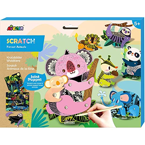 Avenir Scratch Kratzbilder Bastelset mit Gelenkfiguren, Motiv Waldtiere, Kreativset für Kinder von Avenir