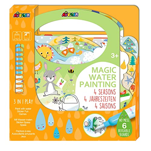 Avenir 6301774 Ausmalspiel Vier Jahreszeiten, 3-in-1 Kreativ-Set mit Spielen, Stickern und Ausmalbildern, DIY, für Kinder ab 3 Jahren von Avenir