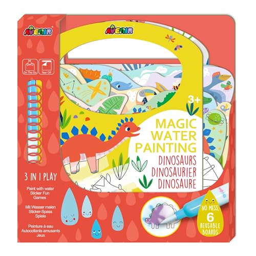 Avenir 6301776 Ausmalspiel Dinosaurier, 3-in-1 Kreativ-Set mit Spielen, Stickern und Ausmalbildern, DIY, für Kinder ab 3 Jahren von Avenir