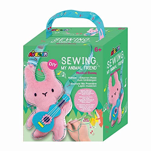 Avenir 6301815 DIY Nähset, Sewing Hase mit Gitarre, Umhängetier, Bastelset für Kinder, Kreativset, ab 6 Jahren von Avenir