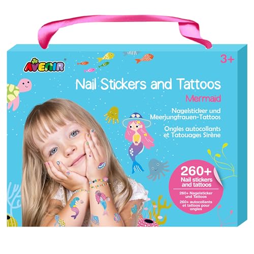 Kreativ-Set Nagelsticker & Tattoos, Motiv: Meerjungfrau, temporäre Aufkleber für Kinder ab 3 Jahren von Avenir