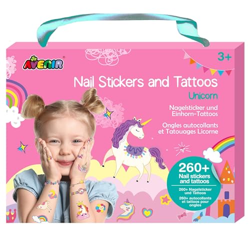 Kreativ-Set Nagelsticker & Tattoos, Motiv: Einhorn, temporäre Aufkleber für Kinder ab 3 Jahren von Avenir