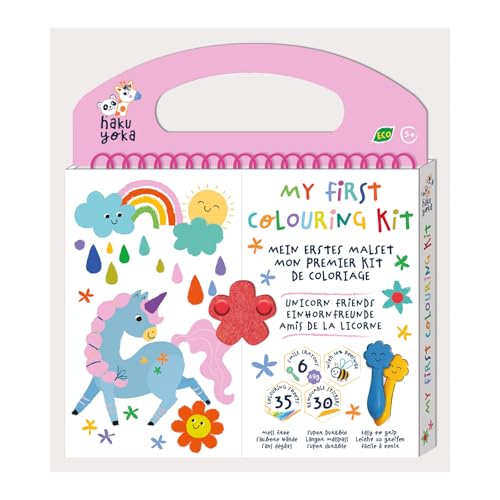 Haku Yoka 6303069 Mein erstes Wachsmal-Set, Einhorn, Ausmalbuch mit 6 Wachsmalstiften, 35 Seiten zum Ausmalen inkl. 30 Sticker, Wachsmalkreiden für Kinder ab 3 Jahren von Avenir