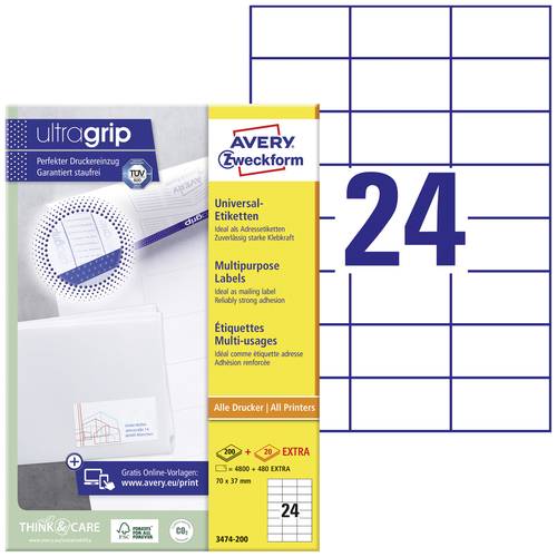 Avery-Zweckform 3475-200 Universal-Etiketten 70 x 36mm Papier Weiß 5280 St. Permanent haftend Tinte von Avery-Zweckform