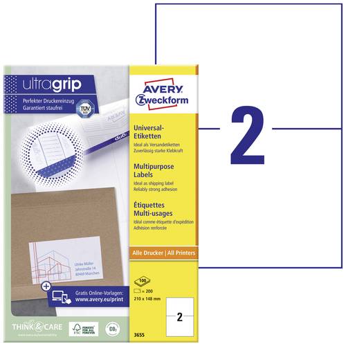 Avery-Zweckform 3655 Universal-Etiketten 210 x 148mm Papier Weiß 200 St. Permanent haftend Tintenst von Avery-Zweckform