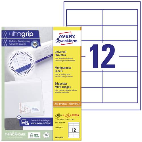 Avery-Zweckform 3659-200 Universal-Etiketten 97 x 42.3mm Papier Weiß 2640 St. Permanent haftend Tin von Avery-Zweckform