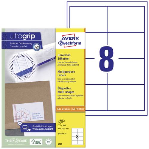 Avery-Zweckform 3660 Universal-Etiketten 97 x 67.7mm Papier Weiß 800 St. Permanent haftend Tintenst von Avery-Zweckform