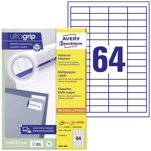 Avery-Zweckform 3667-200 Universal-Etiketten 48.5 x 16.9mm Papier Weiß 14080 St. Permanent haftend von Avery-Zweckform