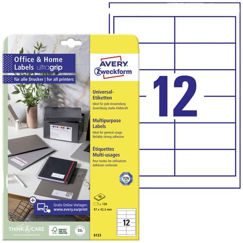 Avery-Zweckform 6123 Universal-Etiketten 97.3 x 42.3mm Papier Weiß 120 St. Permanent haftend Tinten von Avery-Zweckform