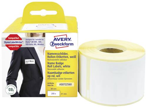 Avery-Zweckform Etiketten Rolle Kompatibel ersetzt DYMO 11356, S0722560 41 x 89mm Folie Weiß 200 St von Avery-Zweckform