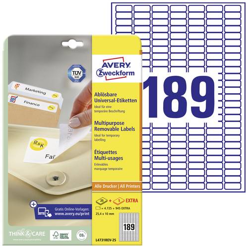 Avery-Zweckform L4731REV-25 Universal-Etiketten 25.4 x 10mm Papier Weiß 5760 St. Wiederablösbar Ti von Avery-Zweckform