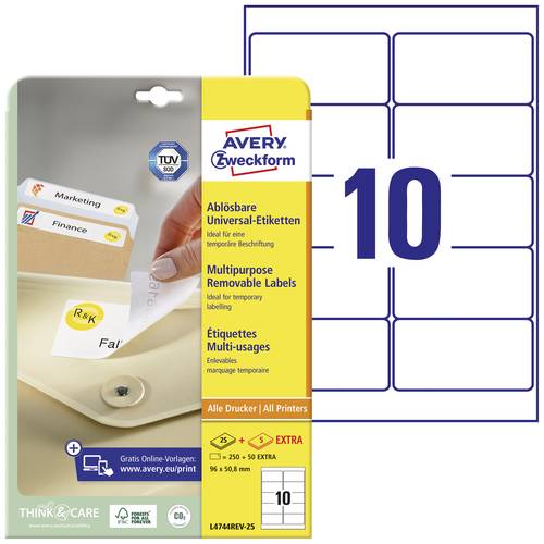 Avery-Zweckform L4744REV-25 Universal-Etiketten 96 x 50.8mm Papier Weiß 300 St. Wiederablösbar Tin von Avery-Zweckform