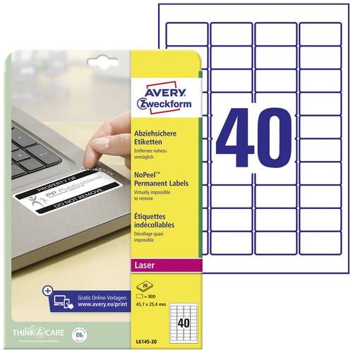 Avery-Zweckform L6145-20 Sicherheits-Etiketten 45.7 x 25.4mm Polyester-Folie Weiß 800 St. Permanent von Avery-Zweckform