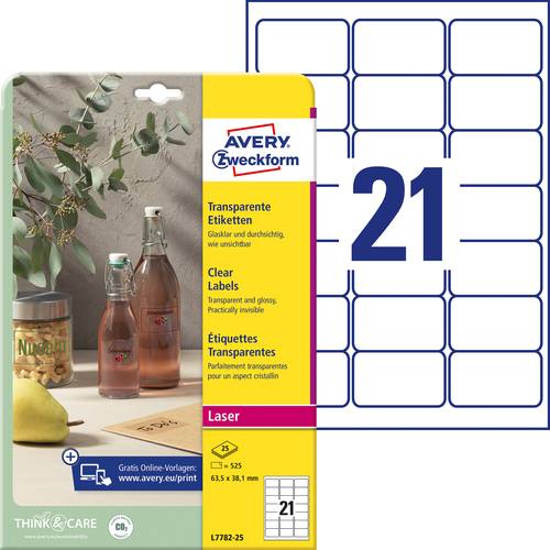 Avery-Zweckform L7782-25 Folien-Etiketten 63.5 x 38.1mm Polyester-Folie Transparent 525 St. Permanen von Avery-Zweckform