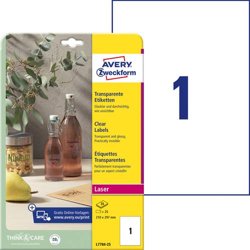 Avery-Zweckform L7784-25 Folien-Etiketten 210 x 297mm Polyester-Folie Transparent 25 St. Permanent h von Avery-Zweckform