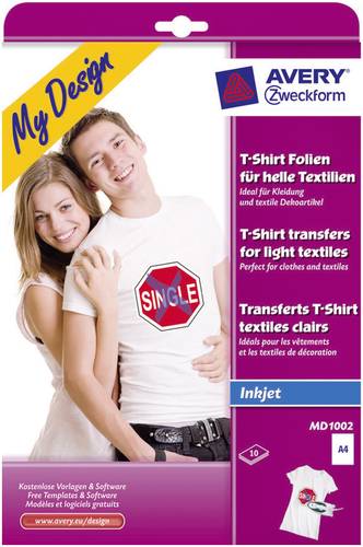 Avery-Zweckform My Design T-Shirt MD1002 Tintenstrahl Textilfolie DIN A4 für helle Textilien, Optim von Avery-Zweckform