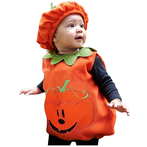 Avrilight Halloween Kürbis Form Säugling Kleinkind Baby Jungen Mädchen Karneval-Kleidung Set Kürbis Weste Oberteile mit Hut-Outfit-Kostümset Winterjacke Mädchen (Q22-Orange, 18-24 Months) von Avrilight