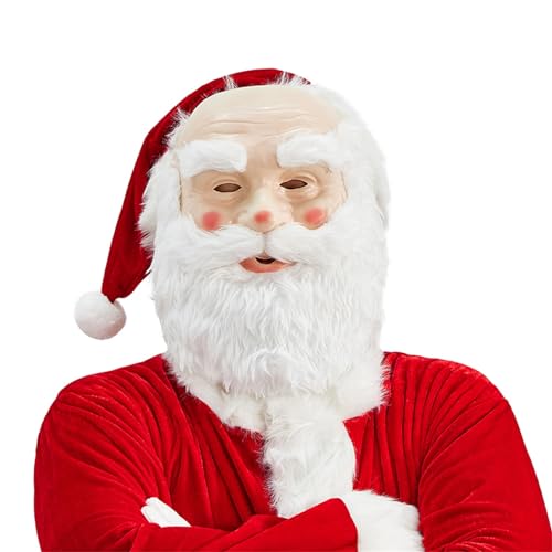 Awevudst Weihnachtsmann-Maske für Erwachsene, Weihnachtsmann-Gesichtsbedeckungen, realistische Weihnachtsmann-Gesichtsbedeckungen mit Bart Party-Requisiten (weiß, 31 x 23 cm) von Awevudst