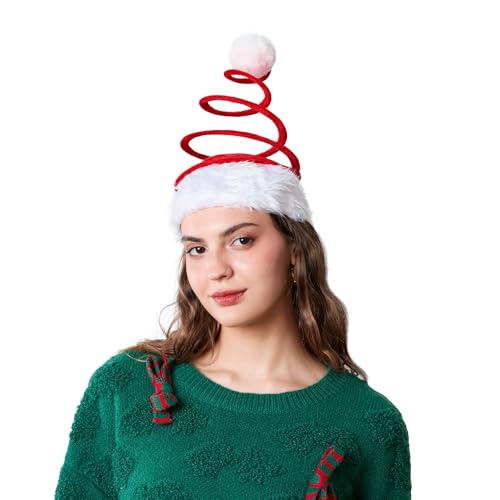 Awevudst Weihnachtsmütze, Frühlingsmütze, elastisch, Rot und Weiß, Weihnachtsmannmützen mit Spiralfeder, Weihnachtsmann-Cosplay-Zubehör, Weihnachtsfeier, Requisiten (Rot, Einheitsgröße) von Awevudst