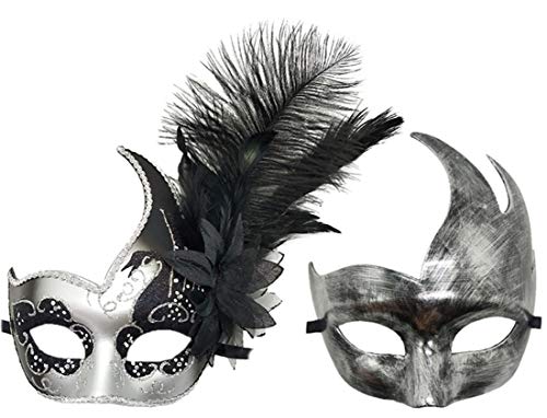 Awlsyj Pärchen Maskerade Maske Federmaske Venezianische Party Maske Mardi Gras Halloween Kostüme (Silber Schwarz) von Awlsyj