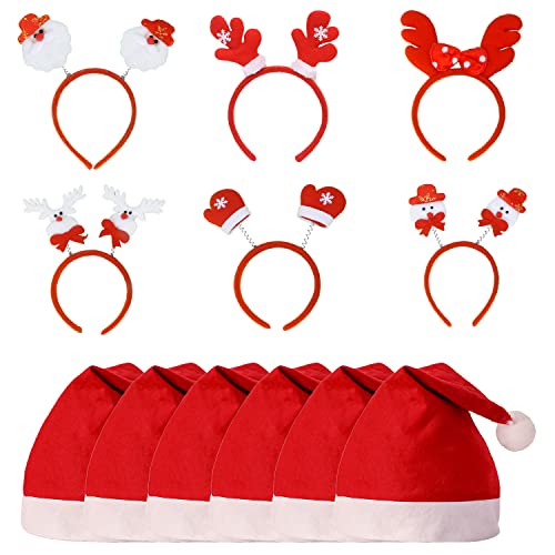 Awonlate 6 Stück Nikolausmütze Weihnachtsmützen Erwachsene und 6 Arten Weihnachten Stirnband, Christmas Decoration Sets, Unisex für Erwachsene & Kinder, Geeignet für Weihnachtskleidung von Awonlate