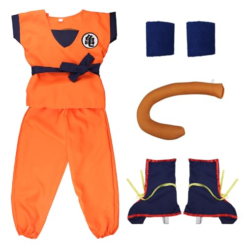 Awonlate Goku Cosplay Anime Kostüm, Anime Kinderkostüm, Goku Cosplay Kostüm Set, Performance Kostüm mit Hemd, Hose und Überschuhen, Cosplay Anime Show Party Halloween-Kostüm(Größe: 130-140) von Awonlate