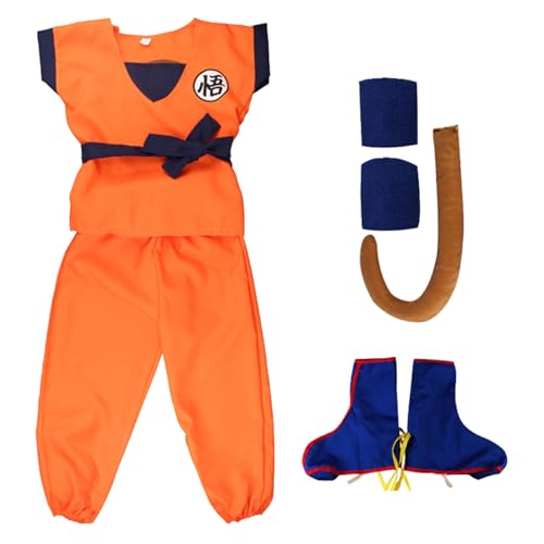 Awonlate Cosplay Anime Kostüm, Goku-Kostüm, Goku Cosplay Kostüm mit Überschuhen, Kostüm Kinder Goku, Cosplay Anime Show Party Halloween-Kostüm, Größe:140-150 von Awonlate