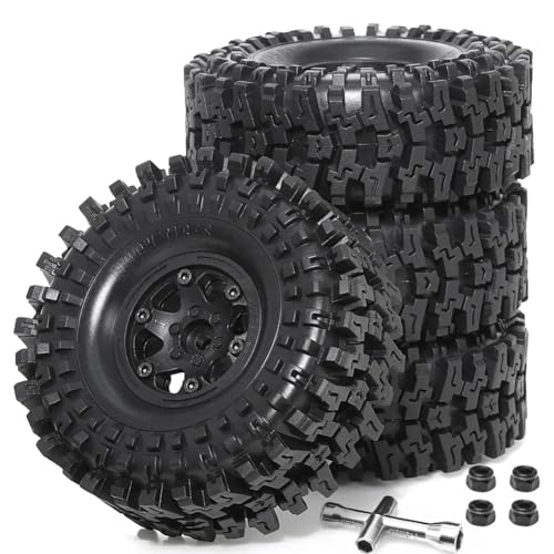 Axaooqeld 4 Stück Kunststoff-Radnabe 1,9 Gummifelsenreifen Radreifen für 1:10 RC Crawler Car Axial SCX10 TRX4, Schwarz von Axaooqeld