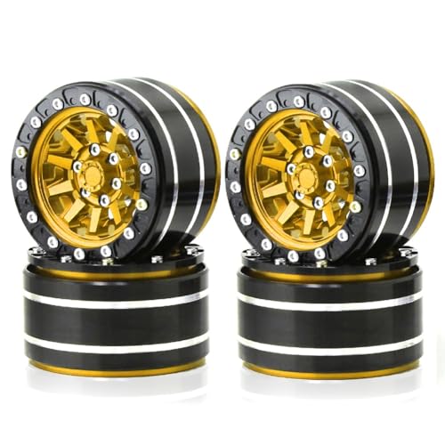 Axaooqeld Metall 1,9 Beadlock Felge Außendurchmesser 55 mm für RC 1/10 12 mm Hex Crawler Auto Axial SCX10 90047 CC01 TRX4, Gold 4-Teiliges Ersatzteilzubehör von Axaooqeld