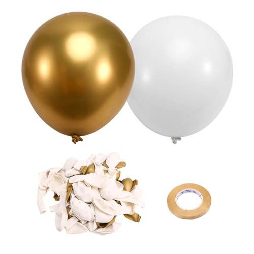 Axaooqeld Weiße und Goldene Latexballons, 67 Stück 12 Große Metallisch-Goldene und Weiße Ballons zum Zusammensein für Geburtstage, Schulabschlüsse und Hochzeiten von Axaooqeld