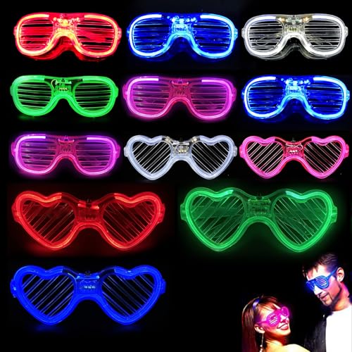 12 Stück Led Brille für Party Neon Partybrille Flashing Leuchtbrille Rave Shutter Shades Brille Festival Outfit Party für Geburtstag, Halloween,Weihnachten,Disco,Konzert,Bar,Verkleidung,Kindergeschenk von Axijobs