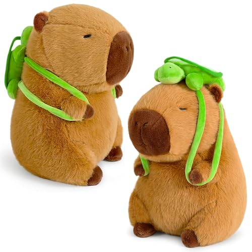 Axinyijia Capybara Kuscheltier 25cm Simulation Capybara Plüschtier mit Schildkrötenrucksack Capybara Plüsch Spielzeug Geschenke für Jungen und Mädchen von Axinyijia