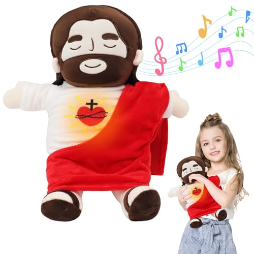 Axinyijia Jesus Atmendes Kuscheltier, Schlummer Jesus Plüschtier Jesus Figur Puppe Spielzeug, Jesus Atmender Plüsh mit Herzschlag für Kinder Erwachsene von Axinyijia