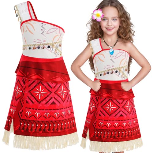 Axinyijia Vaiana 2 Kostüm Set für Mädchen, Karneval Cosplay Moana-Prinzessin Kostüm Kinder mit Vaiana Kette und Kronengirlande von Axinyijia