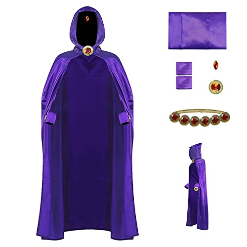 Axvinel Raven Kostüm Damen Rachel Cosplay Lila Umhang Taille Gürtel Kette Rote Edelsteine Kostüme Zubehör Requisiten S von Axvinel