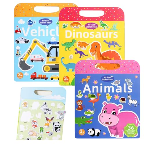 Axvxby 3 Pack Reusable Sticker Books for Toddlers - Tragbare Reise-Spiele für Kinder sensorisches Lernspielzeug für Jungen und Mädchen Geburtstagsgeschenk für Kinder, wasserdicht, 3D-Sticker Axvxby 3 Pack Reusable Sticker Books for Toddlers - Tragbare Reise-Spiele für Kinder sensorisches Lernspielzeug für Jungen und Mädchen Geburtstagsgeschenk für Kinder, wasserdicht, 3D-Sticker von Axvxby