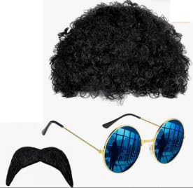 Axvxby Hippie-Kostüm Set, Afro-Perücke, runde Sonnenbrille, Schnurrbart，geeignet für Karnevalspartys im 70er-Jahre-Stil für Männer und Frauen von Axvxby