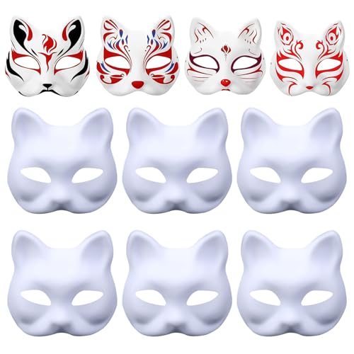 Ayizhiniu 10pcs Weiße Katzenmaske, Therian Mask, DIY Uberstreichbare Papiermasken, Weiße Plastikkatzenmaske, Anwendbar auf Halloween Cosplay Party Maskerade Masken von Ayizhiniu