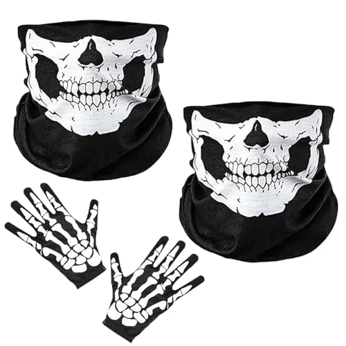 Ayizhiniu 2pcs Totenkopf Maske, Schädel Maske Bringen Weiße Skelett Handschuhe Set, Halloween Schädel Gesichtsmaske, Geeignet Motorradfahren, Reiten, Skifahren, Outdoor Aktivitäten von Ayizhiniu