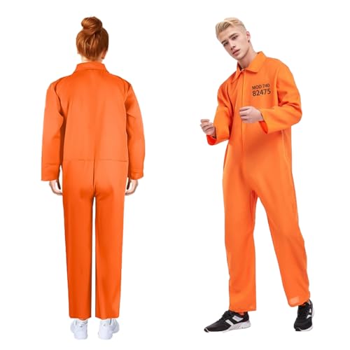 Ayizhiniu Häftling Kostüm Herren, Orange Overall Prisoner Kostüm, Sträfling Kostüm für Herren und Damen, Halloween Kostüm Herren Gefängnis, Halloween Karnevals Themen CosplayKostüme（XXL von Ayizhiniu