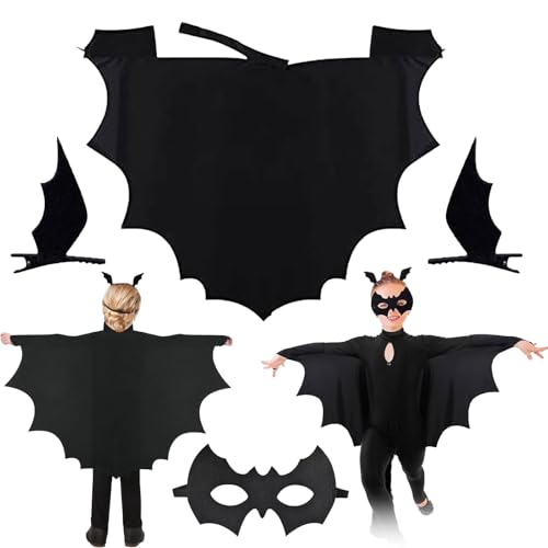 Ayizhiniu Halloween Fledermaus Kostüm für Kinder, Kostüm Fledermaus Fledermaus maske Fledermausflügel Haarspangen teiliges Set für Halloween Cosplay Party für Kinder (B) von Ayizhiniu