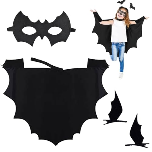 Ayizhiniu Halloween Fledermaus Kostüm für Kinder, Kostüm Fledermaus Fledermaus maske Fledermausflügel Haarspangen teiliges Set für Halloween Cosplay Party für Kinder (D) von Ayizhiniu