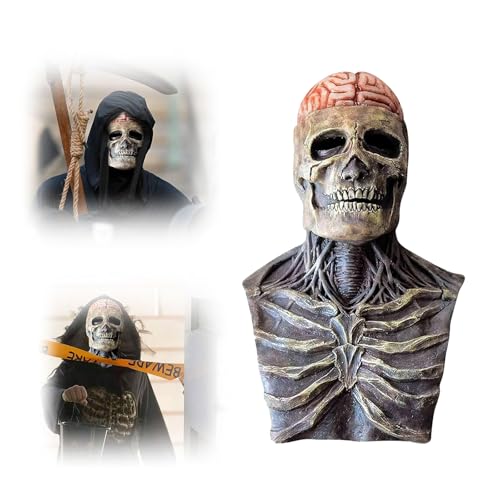 Ayizhiniu Gruselige Halloween Totenkopfmasken, Gruselige Vollkopf Skelett Maske, Halloween Maske Totenkopf mit Beweglichem Kiefer, Biochemische Skelettmaske Geeignet Halloween Deko von Ayizhiniu