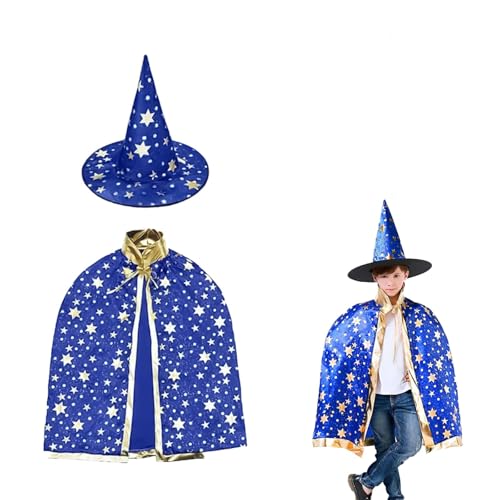 Ayizhiniu Hexe Zauberer Umhang, Halloween Zauberumhang Kostüm Kinder, Schwarz Zauberumhang mit Hut, Hexenumhang mit Zauberstab Magic, Brille, Geeignet Halloween Cosplay Requisiten von Ayizhiniu