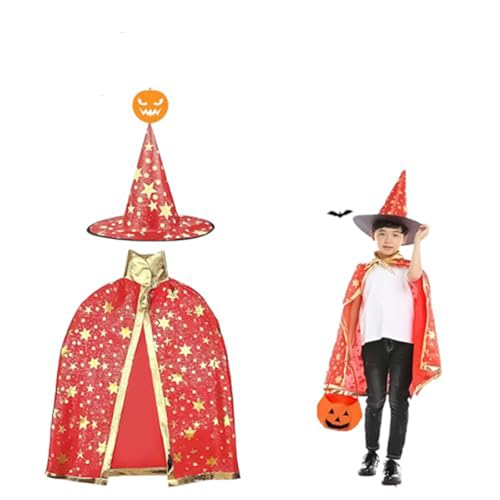 Ayizhiniu Hexe Zauberer Umhang, Halloween Zauberumhang Kostüm Kinder, Schwarz Zauberumhang mit Hut, Hexenumhang mit Zauberstab Magic, Brille, Geeignet Halloween Cosplay Requisiten von Ayizhiniu